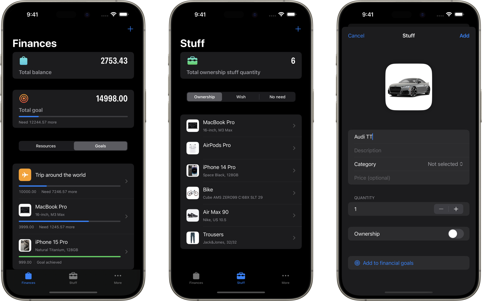 Assets App Dark Mode Screenshots